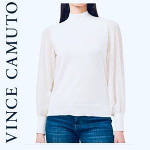 NWT. VINCE CAMUTO ANTIQUE White Blouse; SZ:S; Sleeve Pullower Sweater. NOW $26.